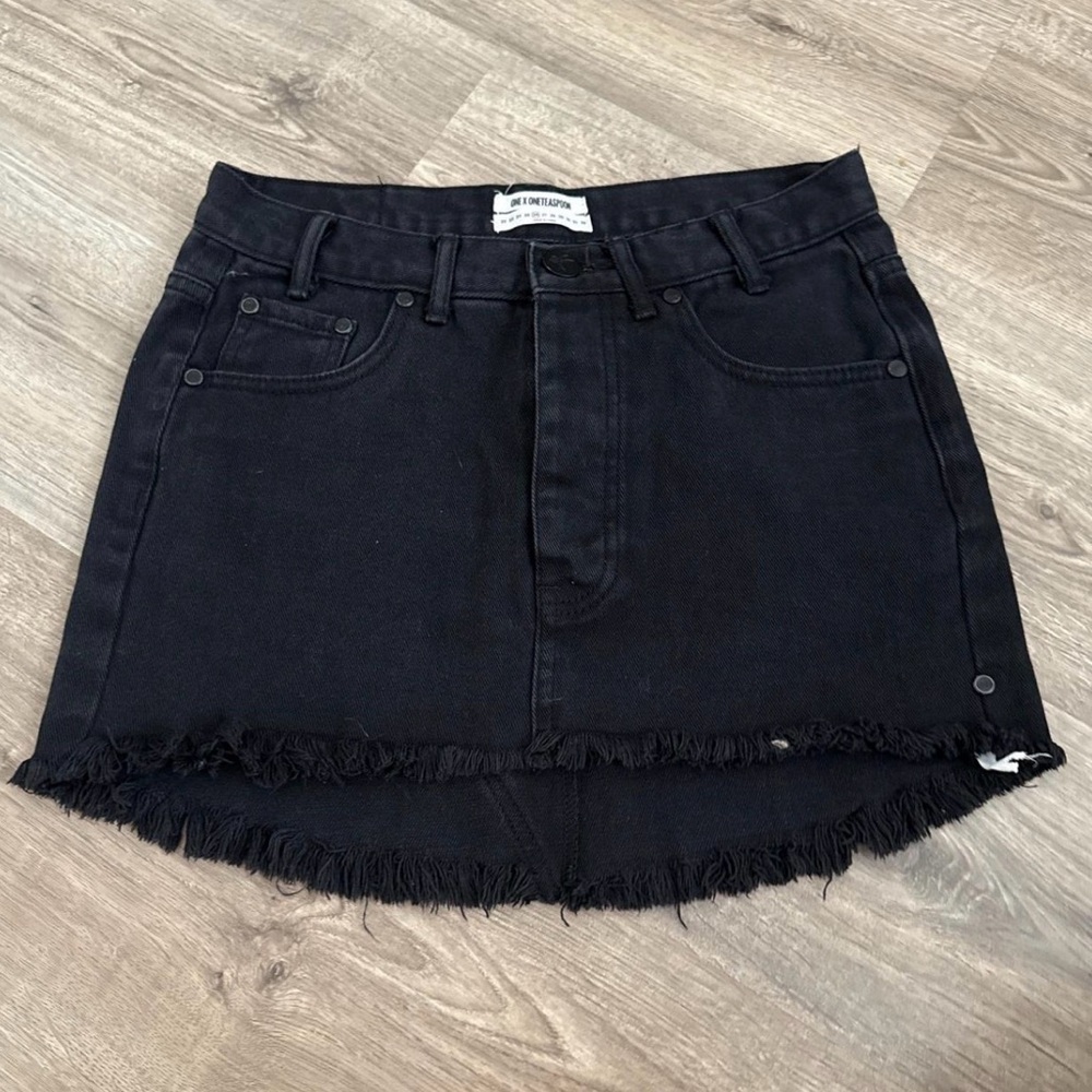 One Teaspoon Black Frayed Mini Skirt